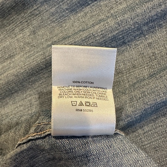 Express Relaxed Denim Tie Neck Portofino Shirt - Picture 10 of 10